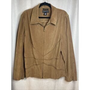 Vintage Norton McNaughton Size 14 Blazer Jacket Stretch Brown Faux Suede